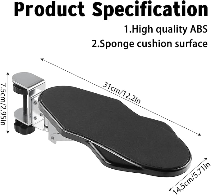 Arm Rest for Desk, Ergonomic Foldable Elbow Rest for Computer Desk, Adjustable Rotating Desk Extender Tray, Mouse Arm Bracket for Couch Keyboards Office Chair Car Massage Table (Black)