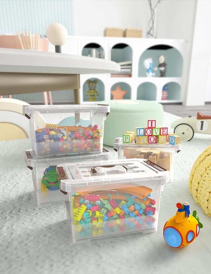 WYT Clear Storage Latch Box, 6 Pack Storage Organizer Bins with Latching Handle and Lids, 3.5 Quart