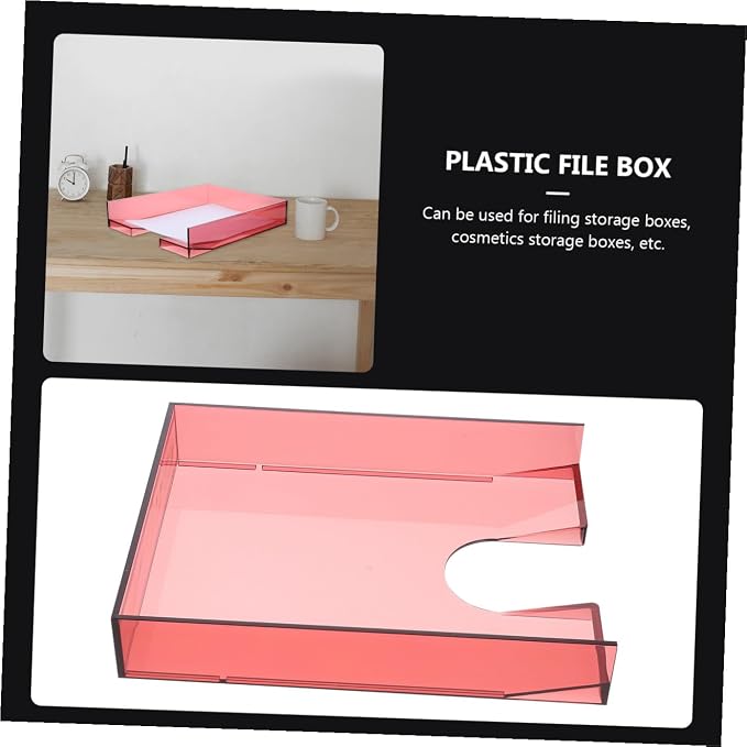 Stackable Plastic A4 File Box Document Organizer with Lid, Desktop Organizing Storage Container for Office and School Supplies