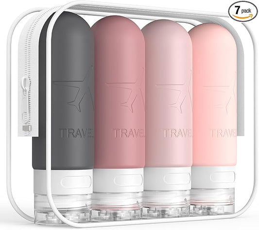 ME.FAN Travel Bottles for Toiletries,3oz Silicone Travel Size Containers, TSA Approved Squeezable Portable Split Bottle, Travel Accessories for Conditioner Shampoo Lotion - 4 Pack Pink