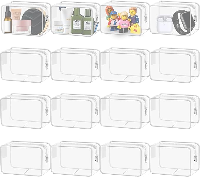 YedsIntu 16 Pieces Small Clear Makeup Bag PVC Zippered Pouches, TSA Approved Toiletry Bag for Travel, Waterproof Cosmetics Bag Vinyl Plastic Organizer Case for Vacation Bathroom