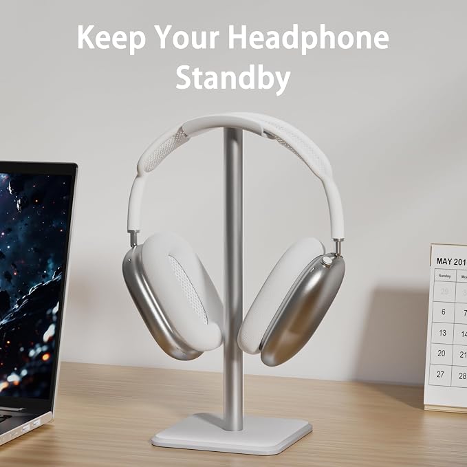 Headphone Stand - Headset Stand with Aluminum Hanger, Headphone Holder for AirPods Max, Sony, Bose, Beats and More (White)