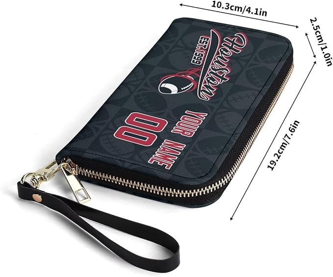 Custom Sports Team Zip Organizer Wallet-Personalized PU Leather Wallet with Name Number,Multi-Card Slots,Wrist Strap,Fan Gift for Men Women.