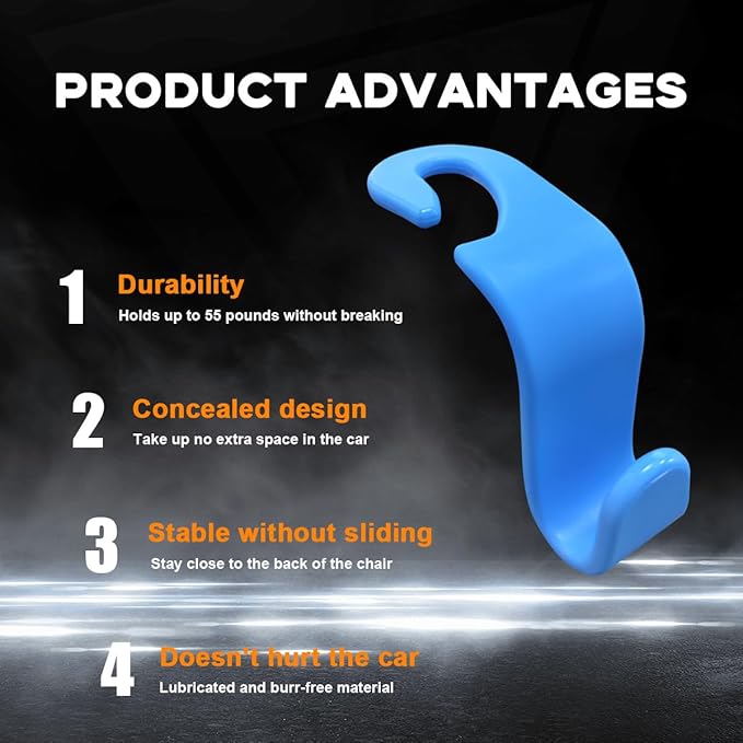 povtii 4PCS Car Seat Headrest Hook, Auto Back Seat Hanging Storage Organizer, Vehicle Seatback Hanger Holder for Purse Handbag Coat Umbrella, Universal Interior Car Accessories (Light Blue)