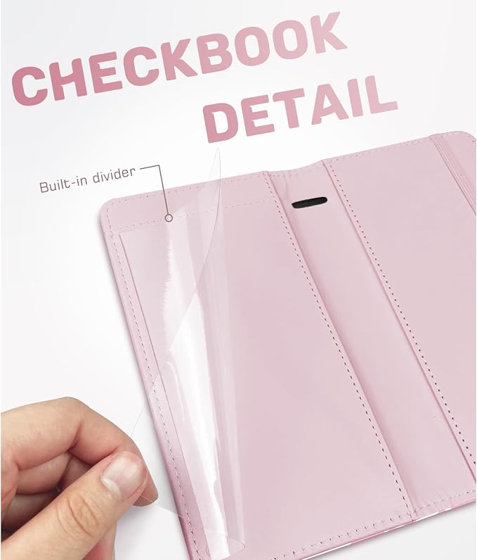 Letter Checkbook Cover, RFID Blocking Checkbook, Stylish, Lightweight, Slim Durable, Multi-Functional Checkbook Holder for Personal and Business Checks (Cow-Pink)