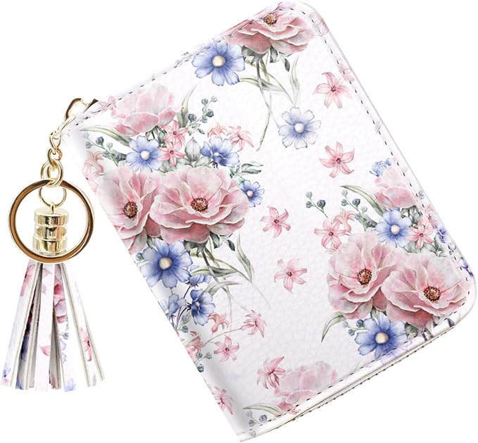 Coco Rossi Women's Card Case RFID Cute Flowers Small Wallet Card Holder, White Floral