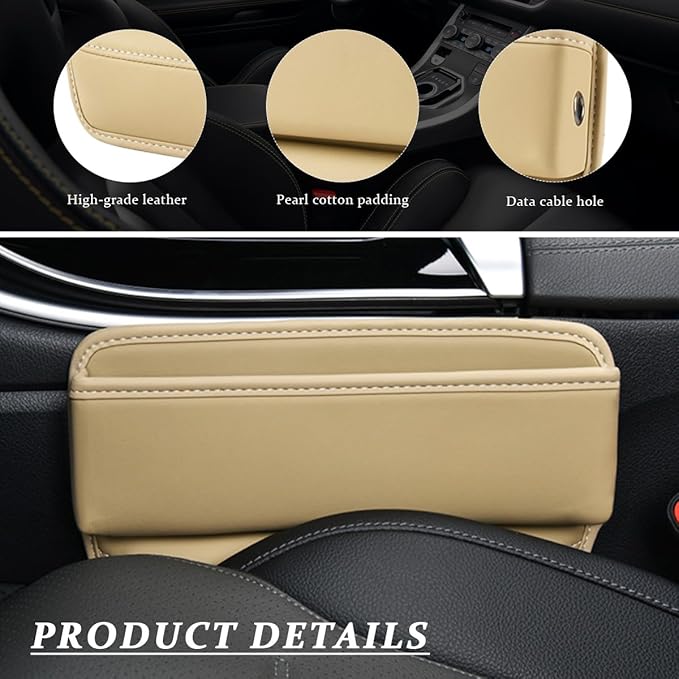 Kewucn Car Seat Gap Organizer, Adjustable Leather Front Seat Gap Filler Storage Box, Multifunctional Auto Console Side Pocket Organizer for Phone Glasses Key Card, Car Accessories (Beige)