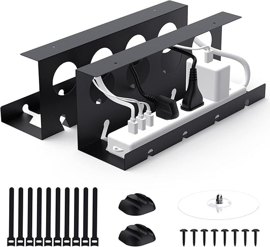 Cable Management Under Desk 2 Pack Under Desk Cable Management Tay Super Sturdy Metal Cable Raceway Tray for Cords/Power Strip (12.6 in)