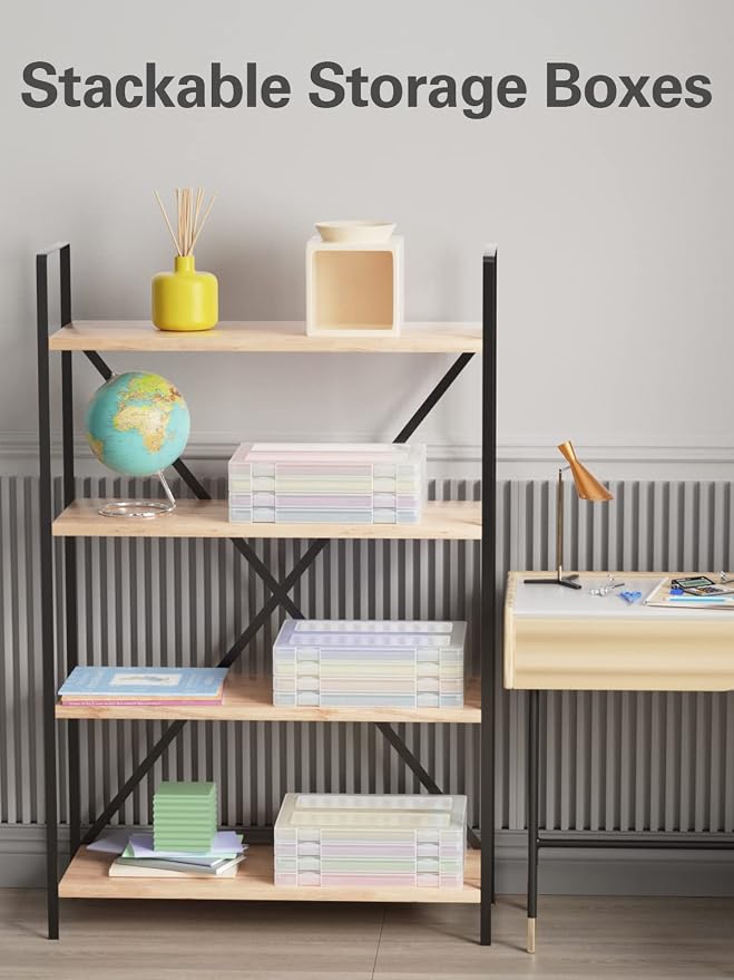 4-Pack A4 Plastic Paper Organizer Box, Scrapbook Storage for 8.5” x 11” Letter Papers, Portable Document Holder, Photo Storage Box Sticker Art Supplies Organizers, 12.2” x 8.9” x 0.7” Inner Size