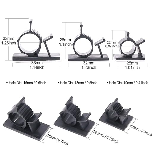 100Pcs 3 Sizes Adjustable Multipurpose Self-Adhesive Cable Clips Wire Clamps Cord Holders Cable Organizers for Cord Management