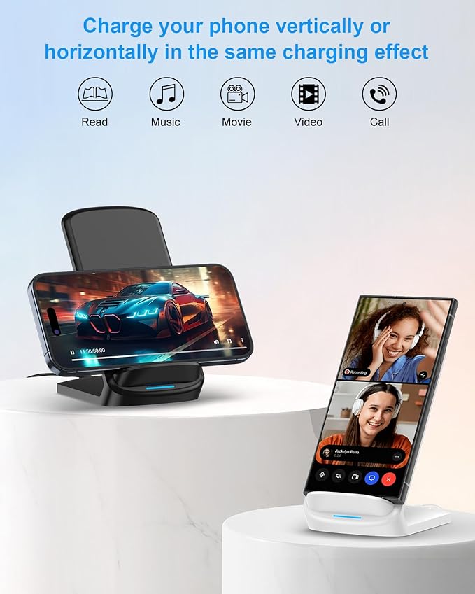 Wireless Charger Stand [2 Pack] - NANAMI 10W Fast Wireless Charging Stand for Apple iPhone 17/17 Air/16/15/14/13/12 Pro, Desk Phone Charger Dock for Samsung Galaxy S26/S25/S24/S23/S22/S21, Pixel 6