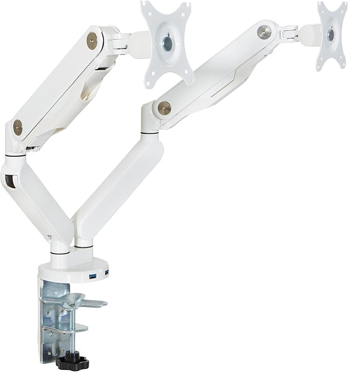 Office Star Ascend II Double Monitor Arms with Dual USB 3.0 Ports, 3-Point Rotation and VESA Mounting Bracket for 17-inch to 30-inch Monitors, White