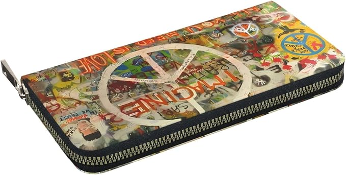 Rectangle Peace Sign Graffiti All You Need Is Love Wallet for Men Women Elegant Long Clutch Zip Around Travel Leather Coin Purse Large Capacity Credit Card Holder Handbag