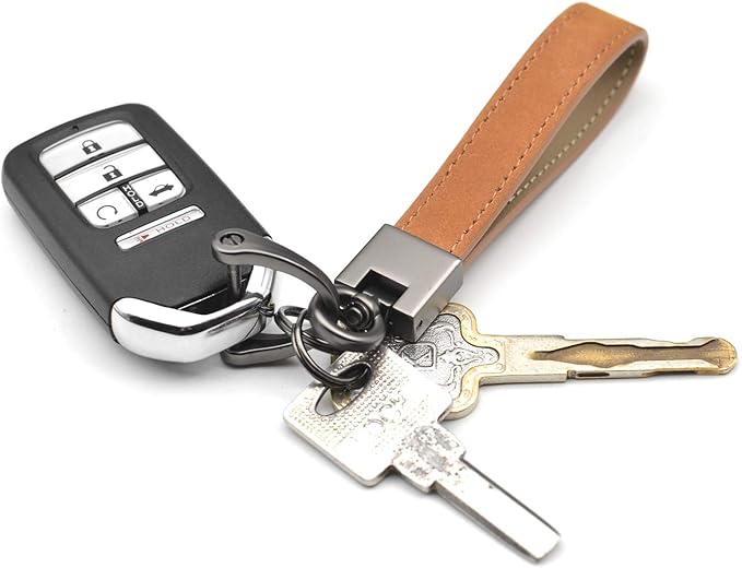 MECHCOS Car Key Fob Keychains Genuine Leather Keys Chain Holder for Men and Women with D-Ring, Screwdriver, Key Rings and 360 Degree Rotatable Swivel, Brown