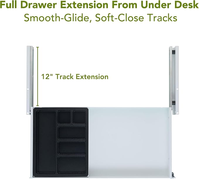 Perfect POSTURE Max Under Desk Storage Drawer – Large Desk Drawer with Lock for Regular & Sit-Stand Standing Desks, White (13" x 26.5")