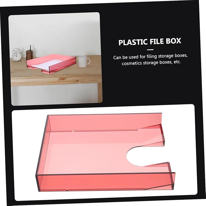 Stackable Paper Organizer Box in Wine Red Transparent Multifunctional Document Storage Case for Office Home School Desktop File Holder Practical File Box for Magazines and