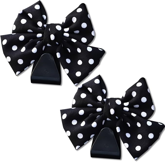 2PCS Car Seat Headrest Hooks, Cute Bow Vehicle Rear Seat Bracket Hook for Purses and Bags, Automotive Purse Hook Hanger, Universal for SUV, Sedan, Truck (Black+Polka Dot)