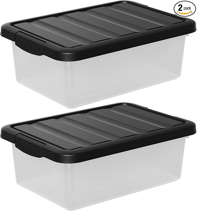 2-Pack Latching Boxes, 14 Quart Clear Plastic Organization Containers for Closet, Bedroom, Shelving Units