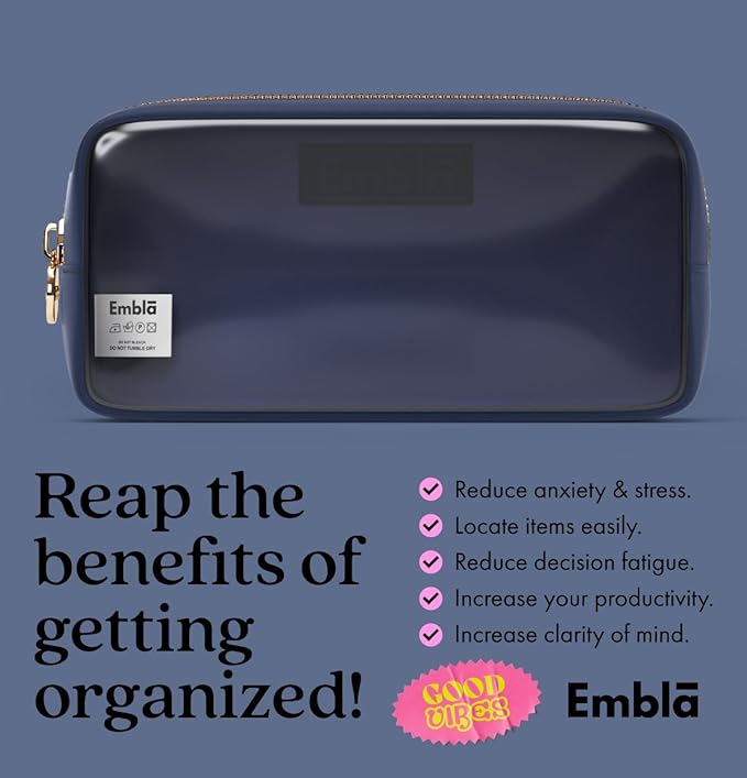 Embla Medium Clear Makeup Bag Travel for Toiletries Cute Make Up Nylon Organizer Pouches Quart Size Cosmetic Bags for Women Girls Zipper Toiletry Skincare Pouch Organizer for Purse Navy Blue
