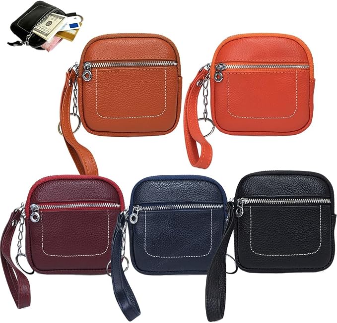 Square Leather Mini Card Wallet Coin Purse Portable Unisex Small Case Organizer Zipper Lock Design Fashion Money Bag
