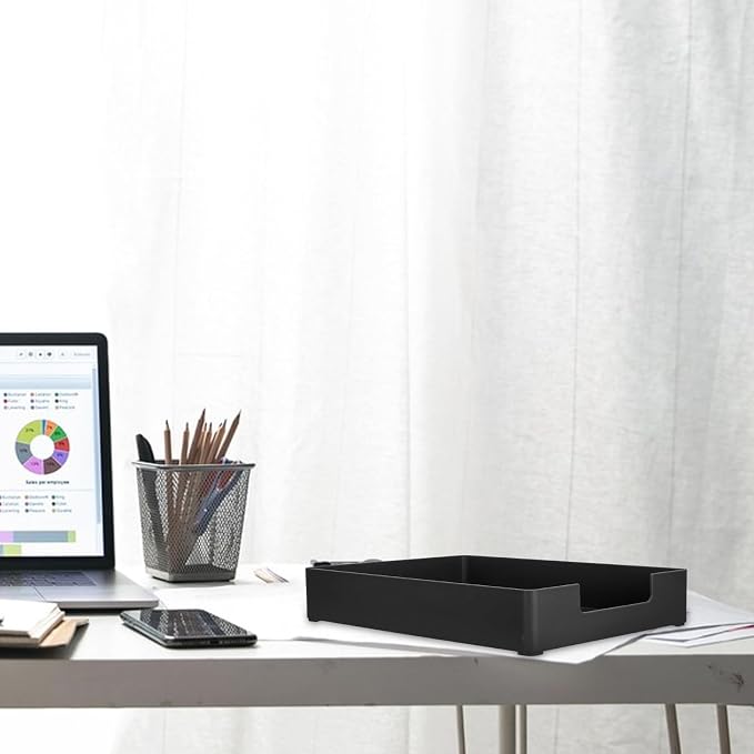 A4 Plastic Desktop File Organizer Box with Lid, Multipurpose Office Storage Container for Documents and Sundries, Black Stackable Paper Tray for Home and Office Use