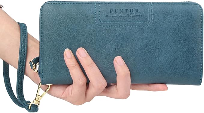 FT FUNTOR Wristlet Wallets for Women, Ladies PU Vegan Leather Clutch Wallet Zip around Phone Purse Card Holder Organizer