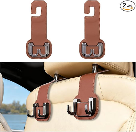 2PCS Car Seat Back Storage Hook, Foldable Metal Vehicle Headrest Dual Hook for Purses Handbags Groceries, Multifunctional Auto Interior Hanger Accessories, Universal Fit (Orange)