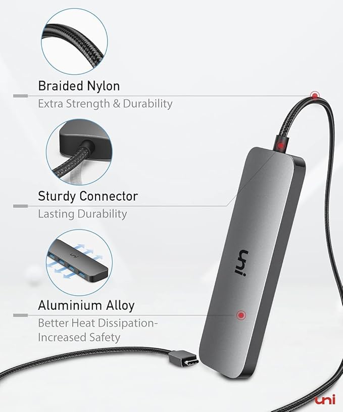 uni USB C to USB Hub 4 Ports, Aluminum USB Type C to USB Adapter with 4 USB 3.0 Ports, Thunderbolt 3 to Multiport USB 3.0 Hub Adapter for MacBook Pro/Air 2020/2019, iPad Pro, Dell, Chromebook and more
