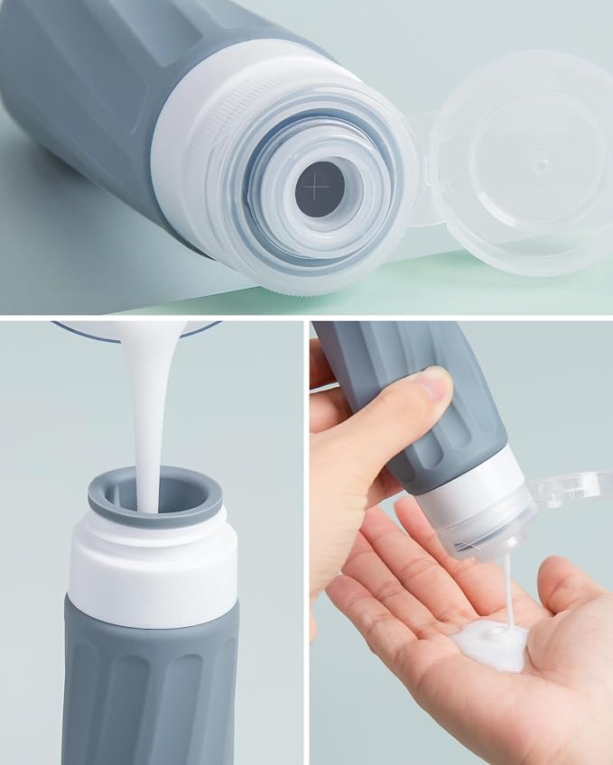 Mrsdry Travel Bottles for Toiletries 8 Pack, Travel Size Toiletries, Tsa Approved Travel Size Containers 3oz, with Travel Essentials Clear Bag, Leak Proof Silicone Squeezable Creams Jars