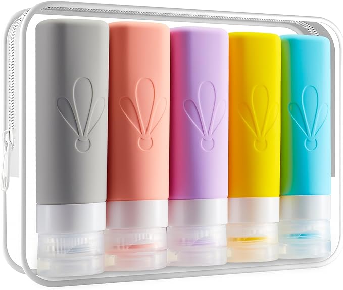INSFIT Travel Bottles for Toiletries, TSA Approved 3oz Travel Size Toiletries, BPA Free Leak Proof Squeezable Silicone Tubes Travel Essentials for Shampoo Conditioner Lotion Soap