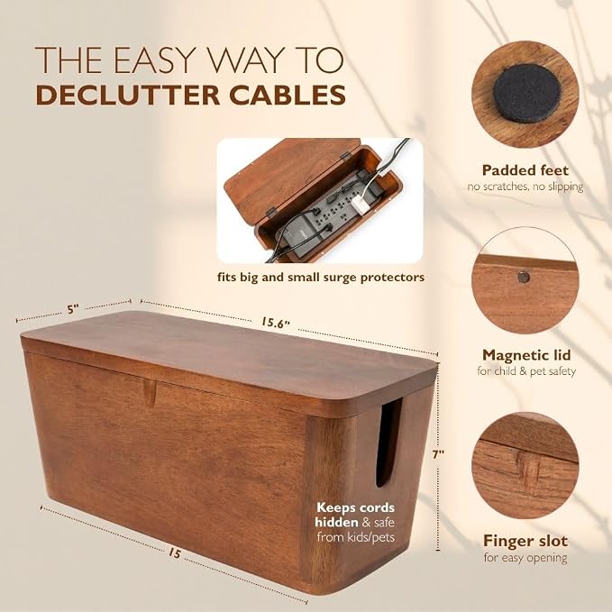 Extra Large Cable Management Box - Cable Organizer Box and Power Strip Box for Electrical Cord Management - Desk Cord Hider and Floor Cable Management - Wire Storage and Organization for Cords