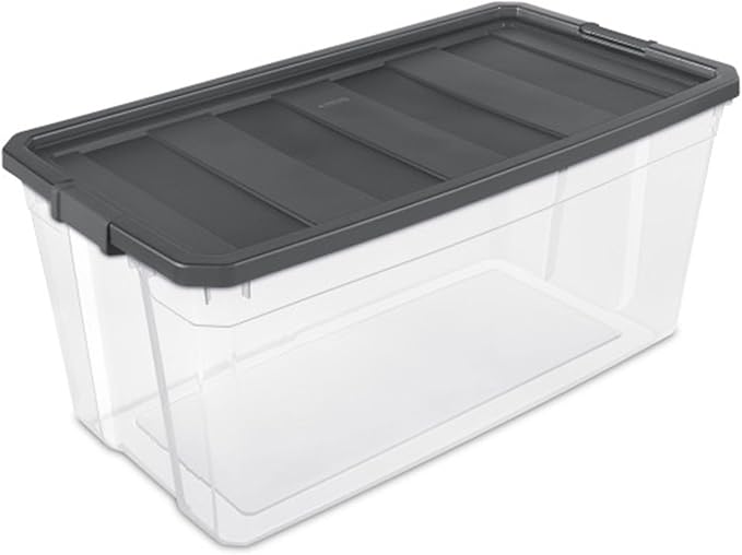 Sterilite 6-Pack Modular Stacker Box, Durable Clear Plastic Storage Bins with Latching Lids, 200 Quart - Stackable Organizing Container Boxes for Closet, Bathroom, and Office