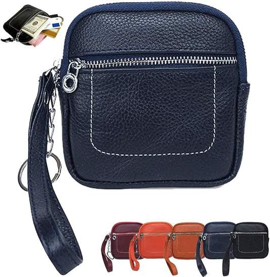 Square Leather Mini Card Wallet Coin Purse Portable Unisex Small Case Organizer Zipper Lock Design Fashion Money Bag