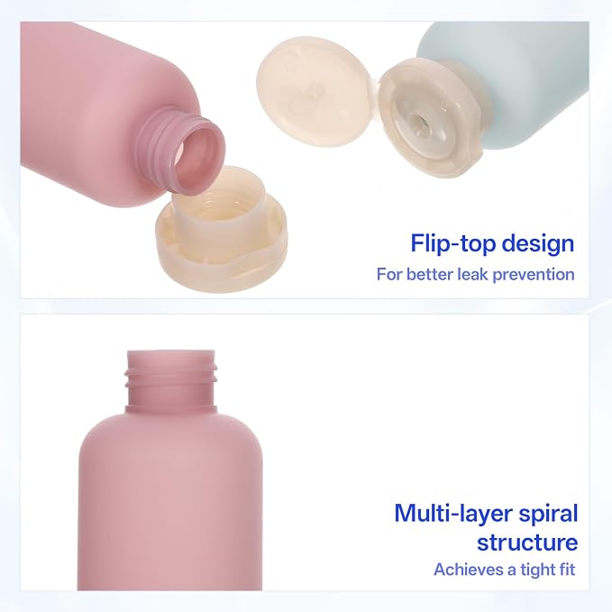 4PCS Travel Bottles Set with Flip Cap, Leak Proof Empty Travel Size Bottle with Storage Bag and Label, Reusable Travels Size Toiletries Containers for Face Cream Lotion Foundation Shampoo