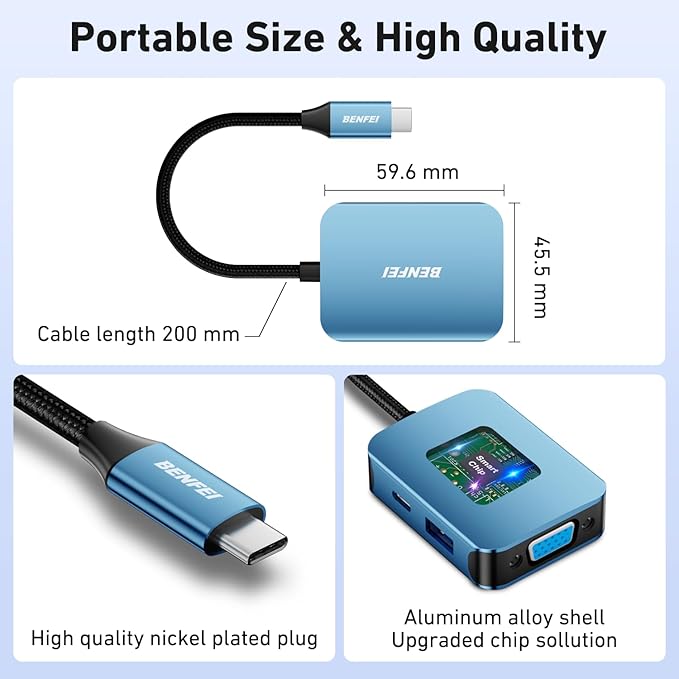 BENFEI USB C HUB 4-in-1, USB Type-C to HDMI VGA Adapter, USB C to USB Adapter, USB Type-C Power Delivery, Compatible with iPhone 15 Pro/Max, MacBook Pro/Air 2023, iPad Pro, iMac, S23, XPS 17