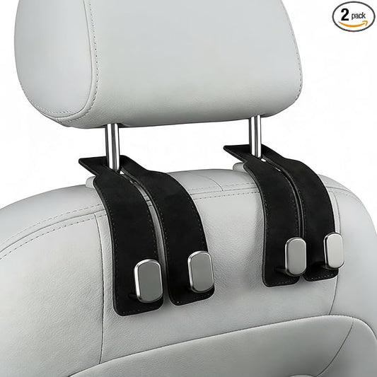 2-Pack Premium Purse Hook for Car, All-Metal Dual Hooks with Thickened Suede Leather - High Load-Bearing, Easy Installation, Universal Car Hooks for Purses and Bags