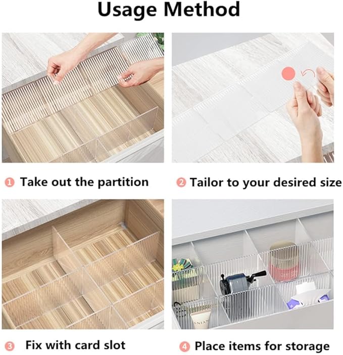 8pcs DIY Plastic Drawer Organizer Adjustable Drawer Dividers for Home Tidy Closet, Socks, Underwear, office school supplies, kitchen utensil tools (Clear Green)