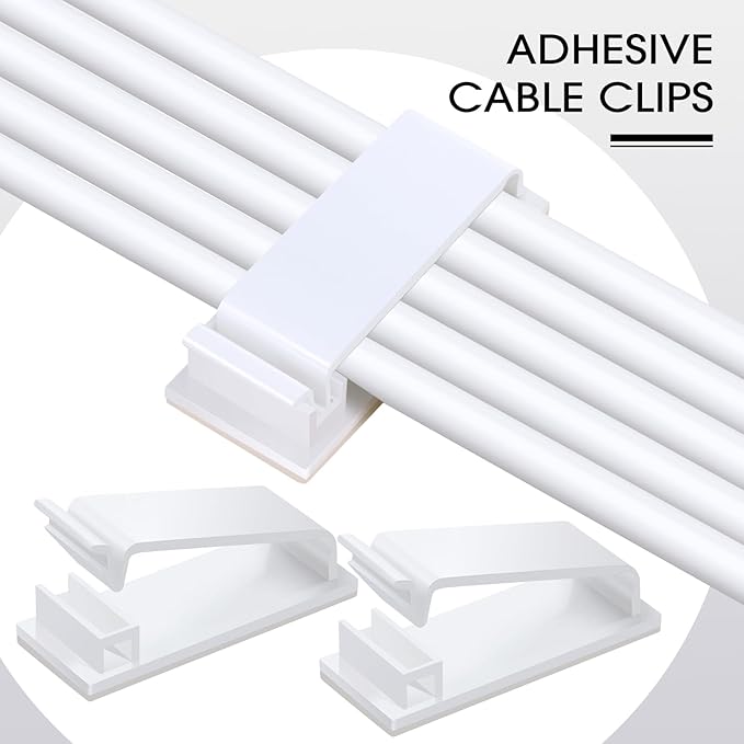 Hicarer 100 Pcs Christmas Light Clips Adhesive Hooks for Outdoor String Cable Wire Clips Adhesive Wire Management Cord Holder for The Wall, Under Desk, Car, Office and Home (x-Large, White)