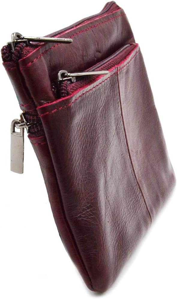 Freezx Women Genuine Leather Coin Pouch Zip Mini Purse Wallet Key Chain 3 Zipper