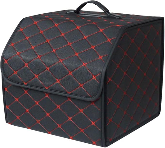 Ergocar Car Trunk Organizer Luxury Foldable Car Boot Tidy Storage Box Waterproof PU Car Boot Storage Organiser for Car/SUV/Truck/Auto (Black Red-S)