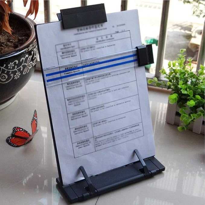 Desktop Document Holder with Adjustable Clip and Line Guide, Portable Document Book Holder - Copy Holder for Letter, Legal A4 Documents, Black
