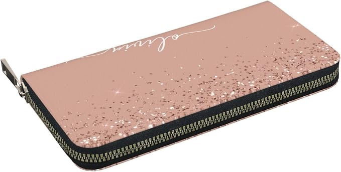 Blush Pink Rose Gold Glitter Wallet for Men Women Elegant Long Clutch Zip Around Travel Leather Coin Purse Large Capacity Credit Card Holder Handbag