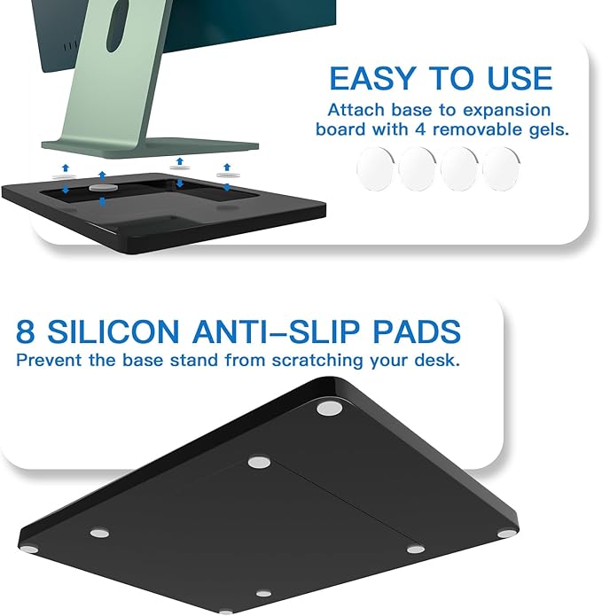 Acrylic Stand Base Widener for 24-inch iMac 2021-2024 M1/M3/M4 Chip - Stability Plate with Anti-Slip Design & Enhanced Support for iMac 24 inch (Black)