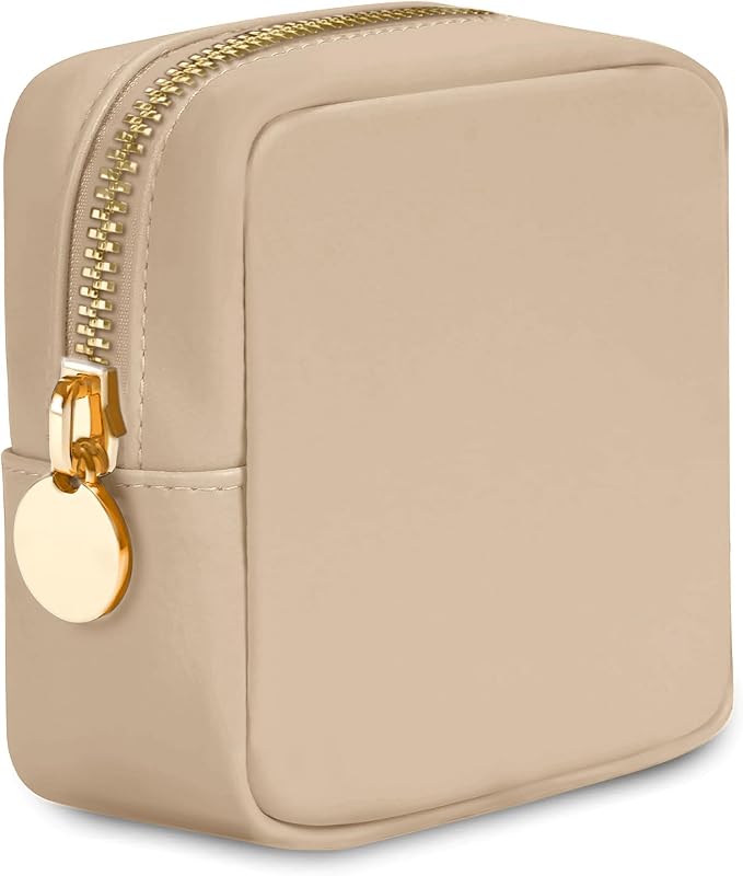 DANCOUR Small Makeup Bag For Purse - Makeup Bag Small Cosmetic Bag For Purse - Mini Pouch Travel Makeup Bag Zipper Pouches - Mini Cosmetic Bag For Purse Organizer For Women and Girls (Beige), (MKBAG)