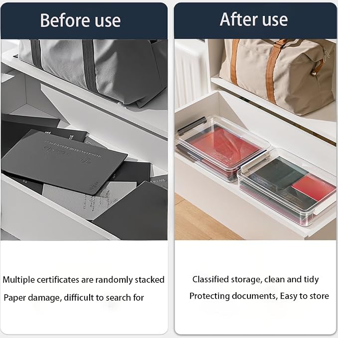 2 Pcs Plastic Portable Project Case, Clear Stackable Storage Boxes Organizer for A4 Files, Scrapbooks, Art Supplies (‎Blue Latch, Small)