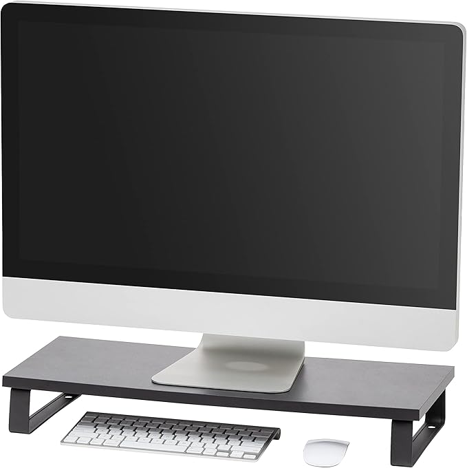 IRIS USA 1-Tier Multi-Purpose Modern PC Monitor Organizer Stand with Metal Legs, Ergonomic Desktop and Countertop Riser for Computer Laptop TV Kitchen Pantry and Closet Organization, Black
