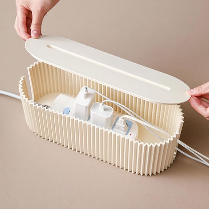 Cable Management Box,Desk Cord Organizer Box with Groove Cover,Plastic Cord Hider Box,Large Cable Box Organizer for Storaging Power Socket/TV/Computer/Router/Games Console Cable (White)
