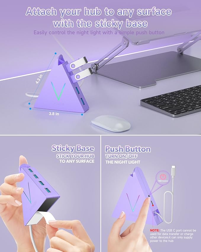 USB C Hub, USB Type C to 4-Port USB 3.0 Adapter for MacBook, Surface, Laptop, Flash Drive, Mouse, Keyboard, HDD (2ft, Light Purple)