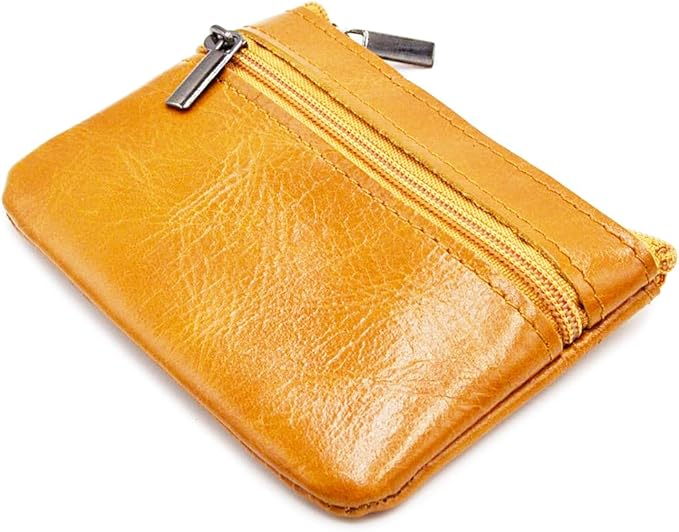 Freezx Women Genuine Leather Coin Pouch Zip Mini Purse Wallet Key Chain Double Zipper