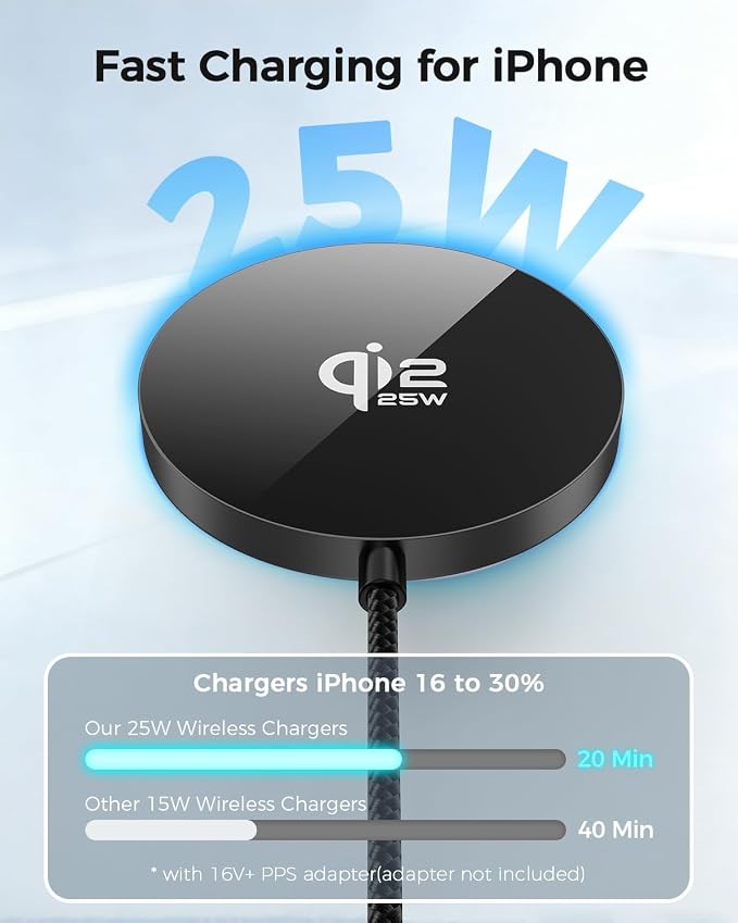 25W Magnetic Wireless Charger, Qi2.2 Fast Wireless Charging Pads with Kickstand,MagSafe Charger for iPhone 17/16/15/14/13/12 Series & AirPods 4/3/2/Pro, Samsung S26 S25 Series, Google Pixel 10